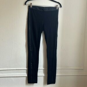 Black DKNY Leggings with Leather Trim